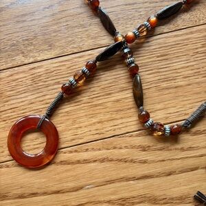 Y2K boho festival vibes Amber-Tone Pendant Beaded tie belt